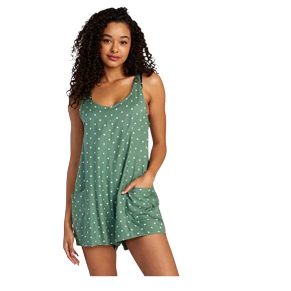 RVCA Pants - RVCA Women's Marina Romper SMALL Coverup Green Polka Dot Pockets Beachy Relaxed